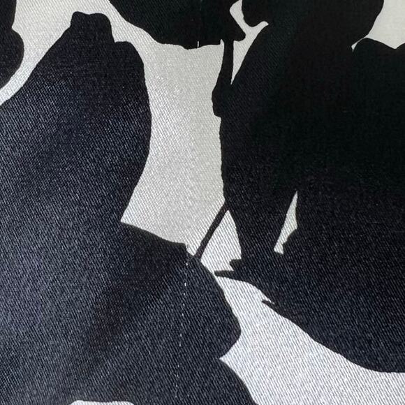 Maggy London Sheath Dress 8 Satin Black White Leaf Asymmetric Neck Cocktail Knee - Picture 8 of 9